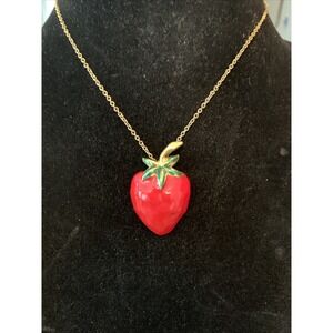 Vintage Strawberry Necklace 80's Enamel Metal